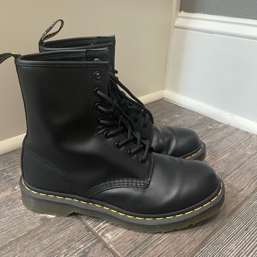 Dr. Martens Black Lace Up Boots with Yellow Accents